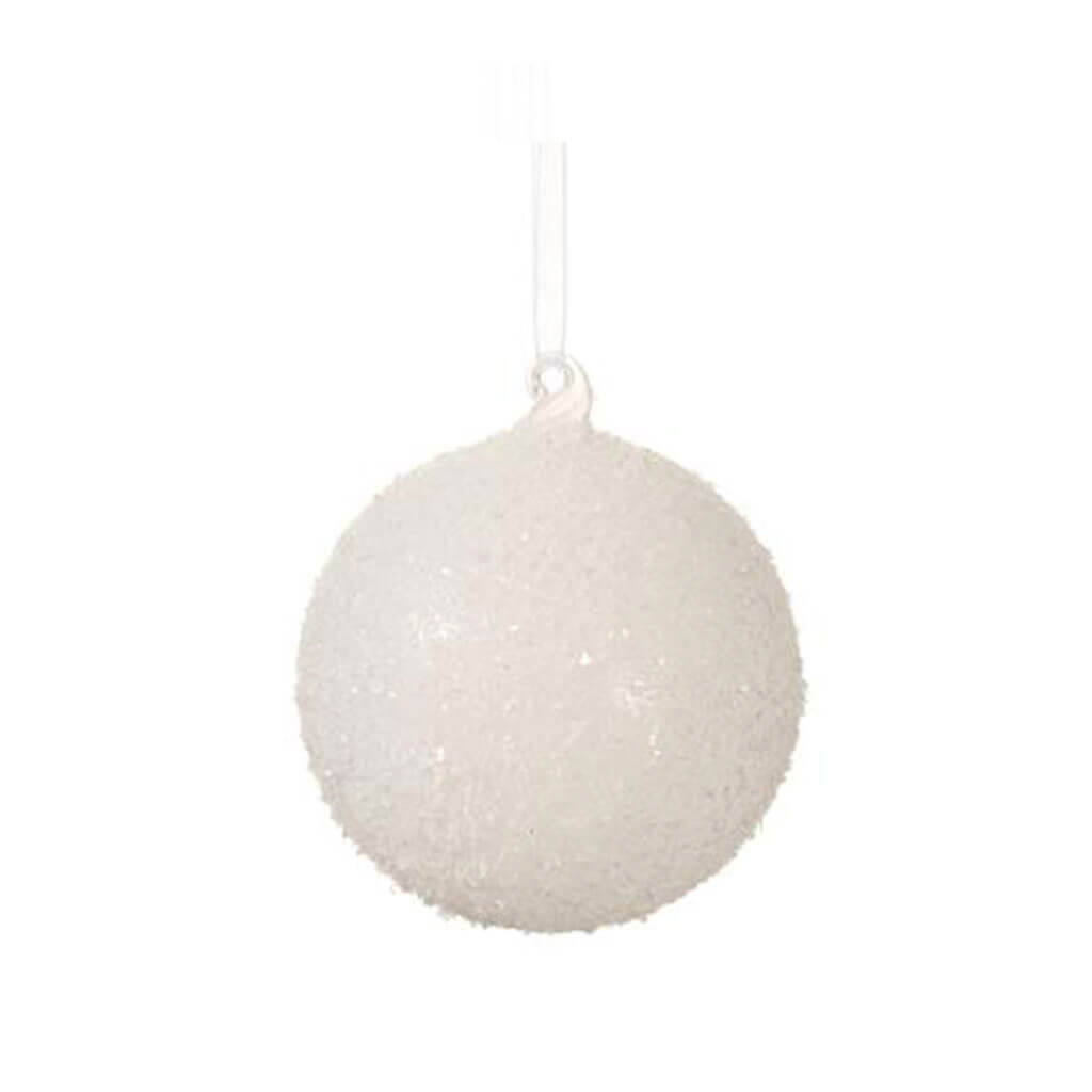 Flocked Glass Ball Ornament White 4in