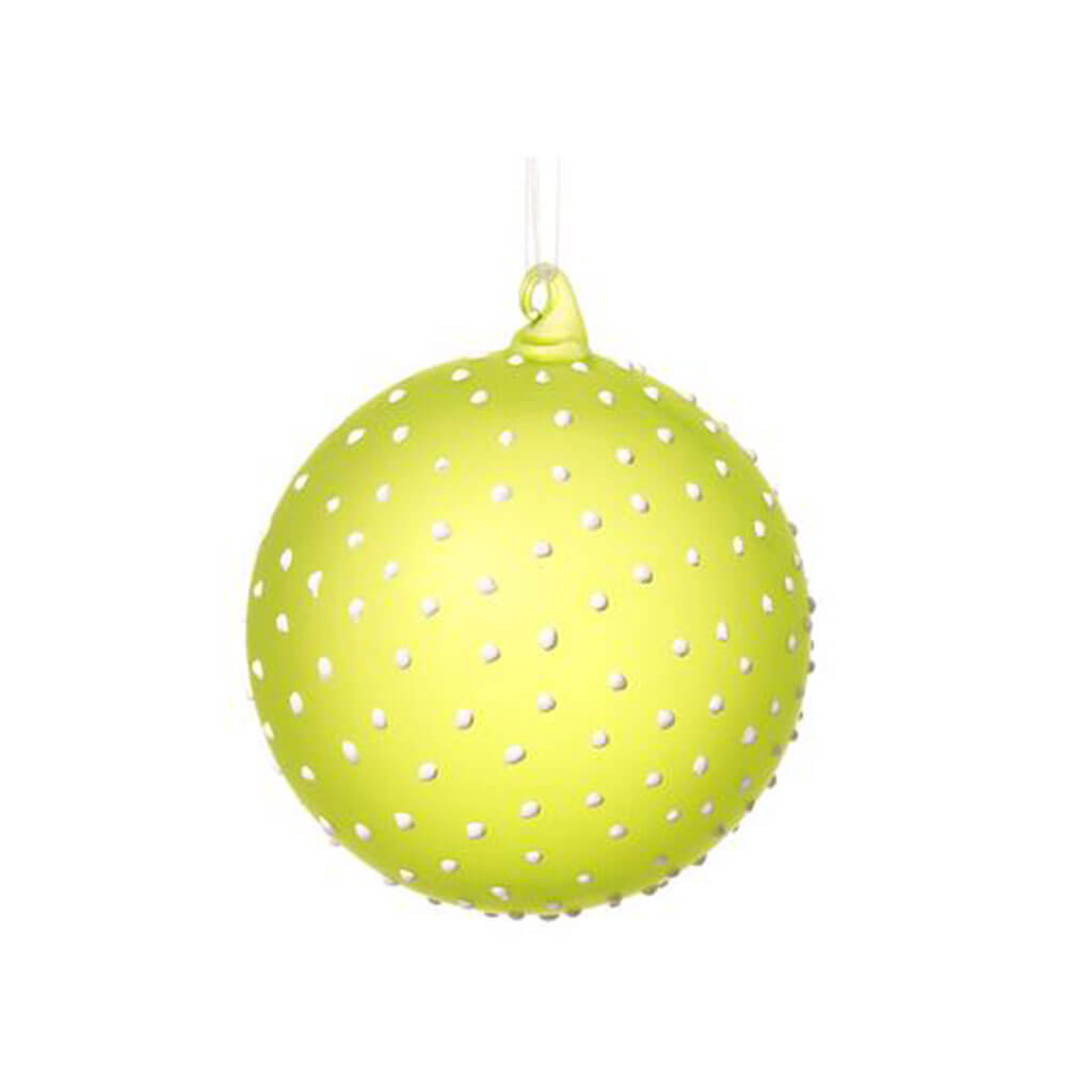 Glass Dots Ball Ornament Green/White 6in