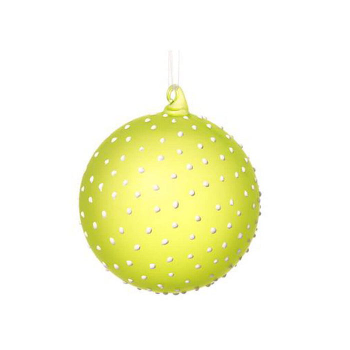Glass Dots Ball Ornament Green/White 6in