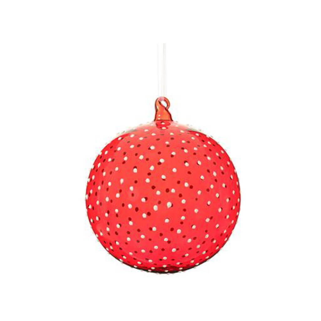 Glass Dots Ball Ornament Red/White 6in