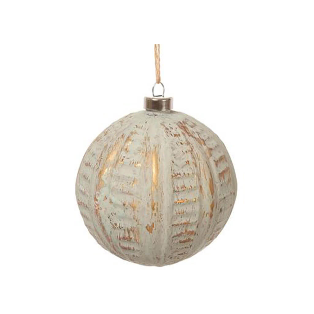 Glass Ball Ornament Teal/Gold 3.75in