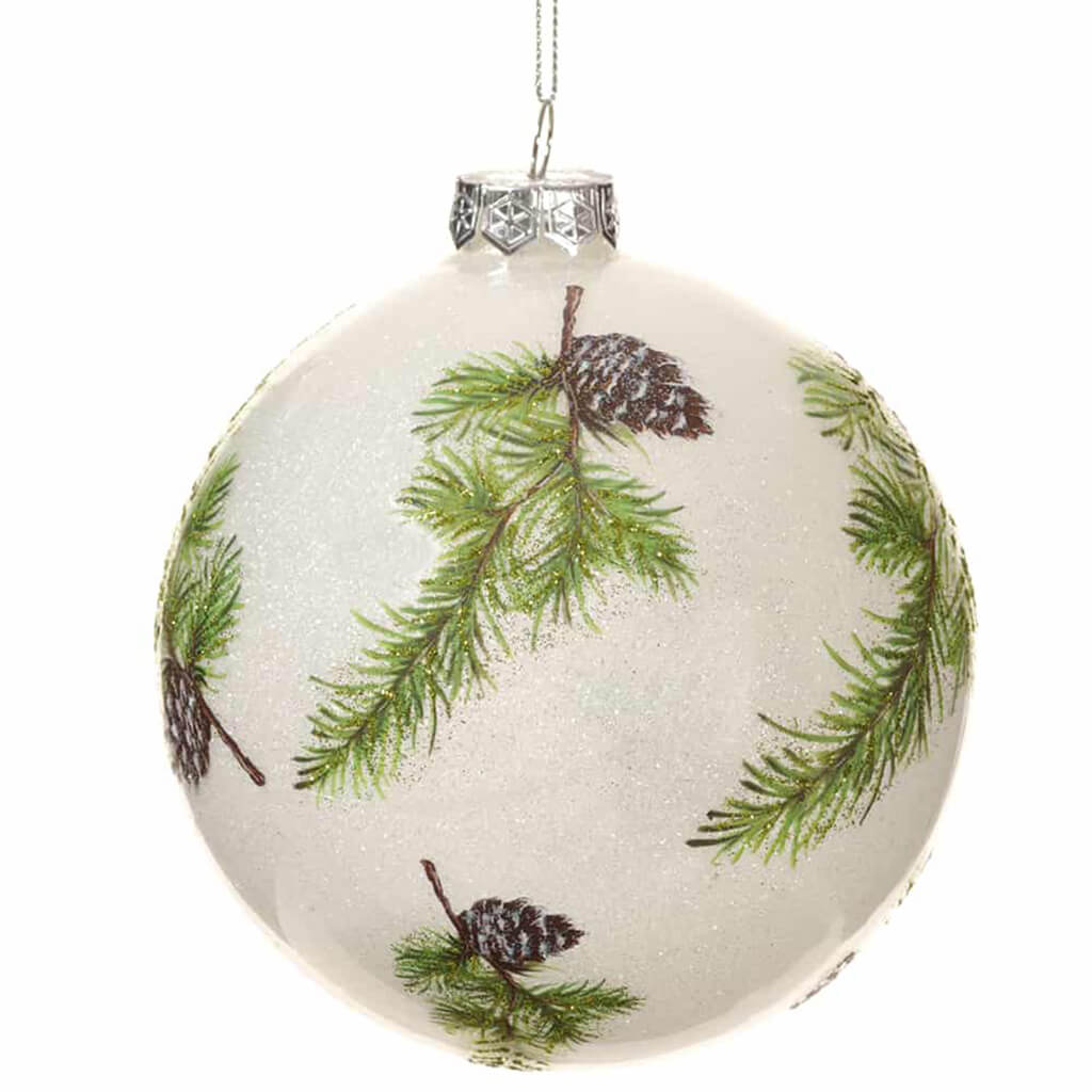 Glass Pine Cone/Pine Ball Ornament Brown Green 4.75in