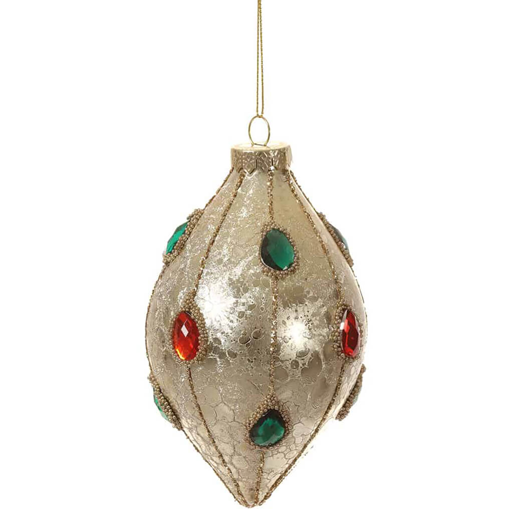 Jeweled Glass Finial Ornament Gold Mix 5.75in