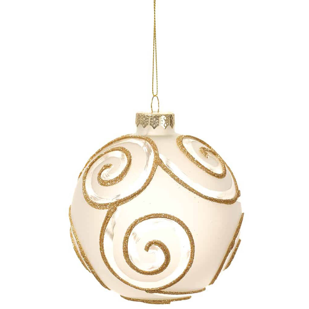 Spiral Glitter Gold Ornament Ball Glass 4in