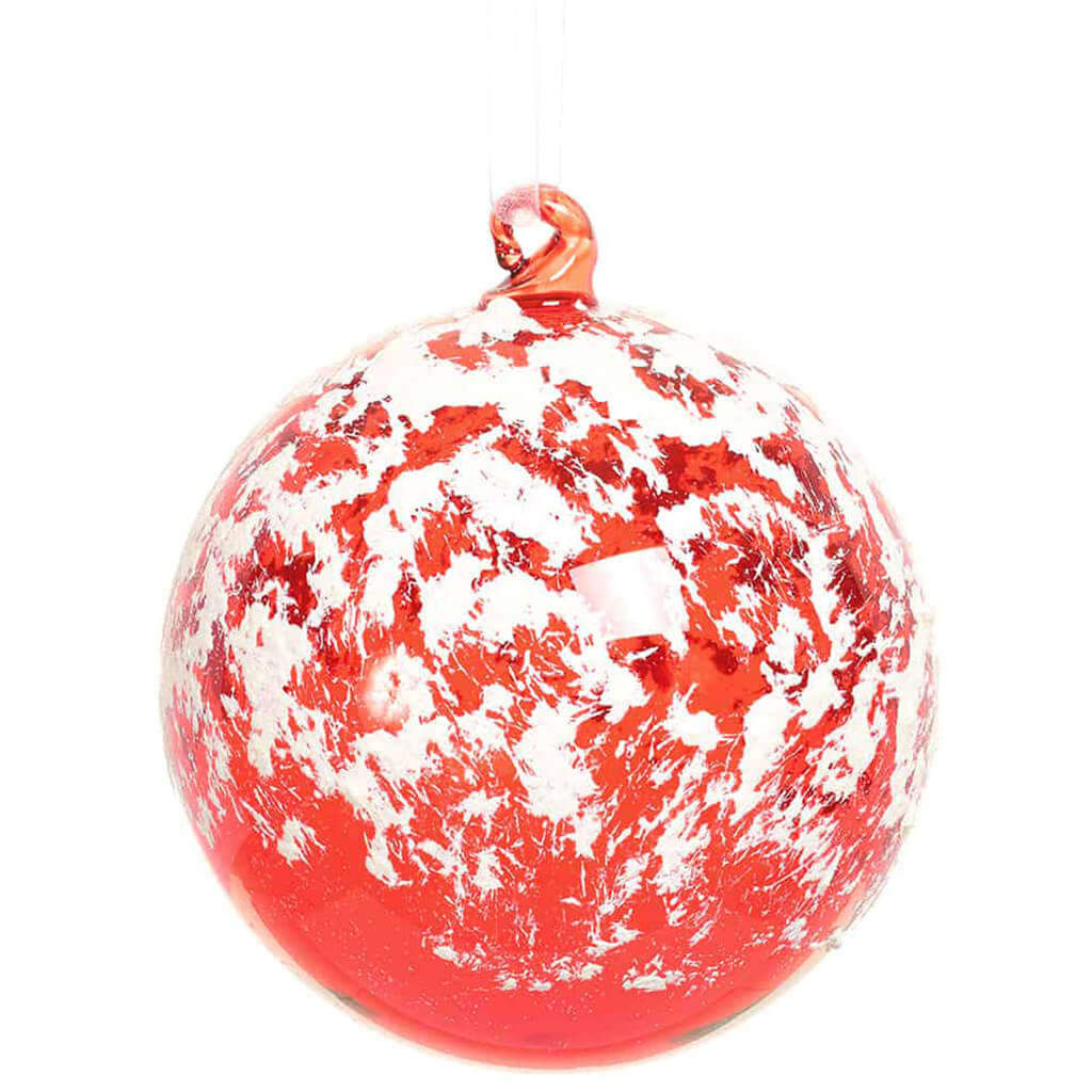 Snowed Glass Ball Ornament Clear White 4in