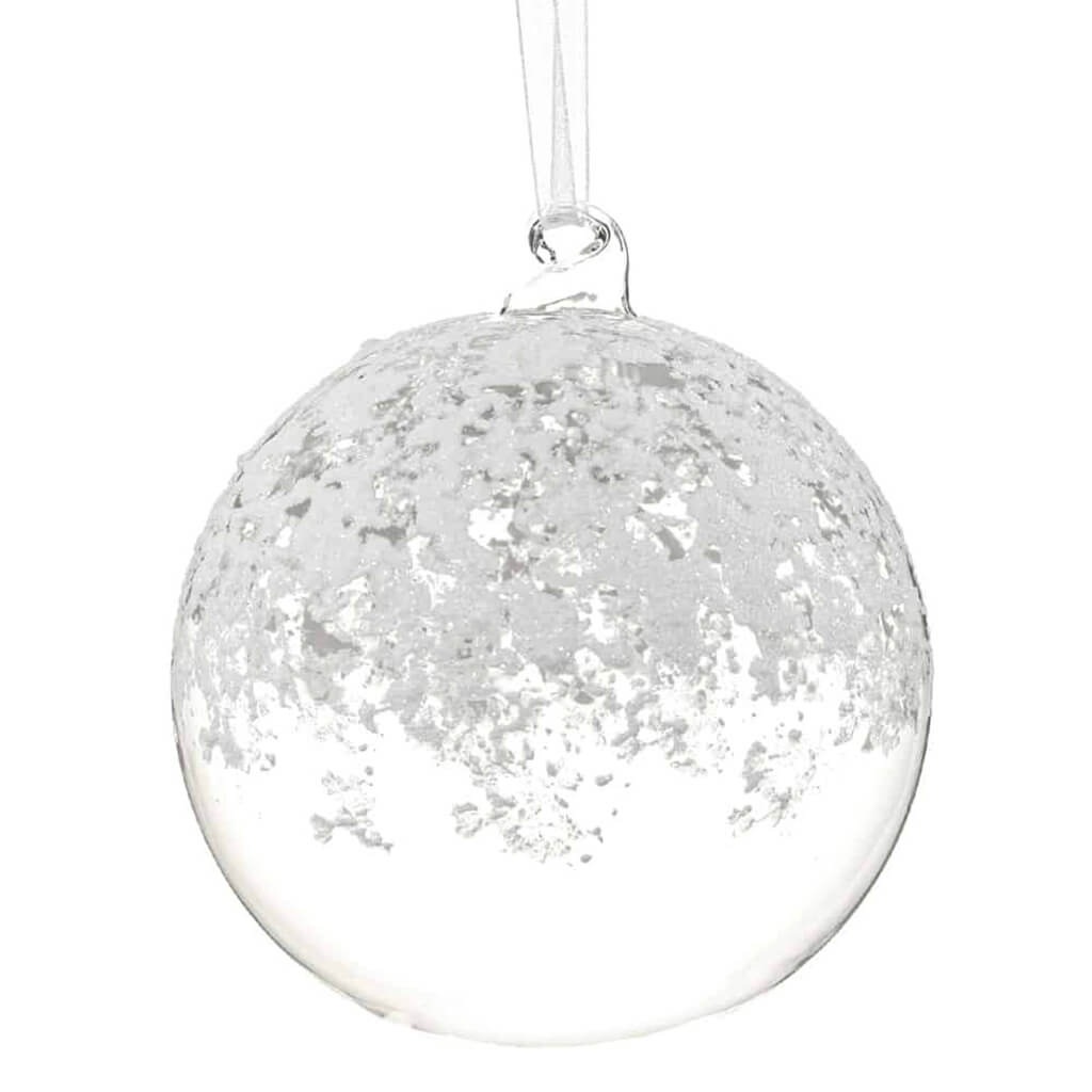 Snowed Glass Ball Ornament Clear White 4.7in