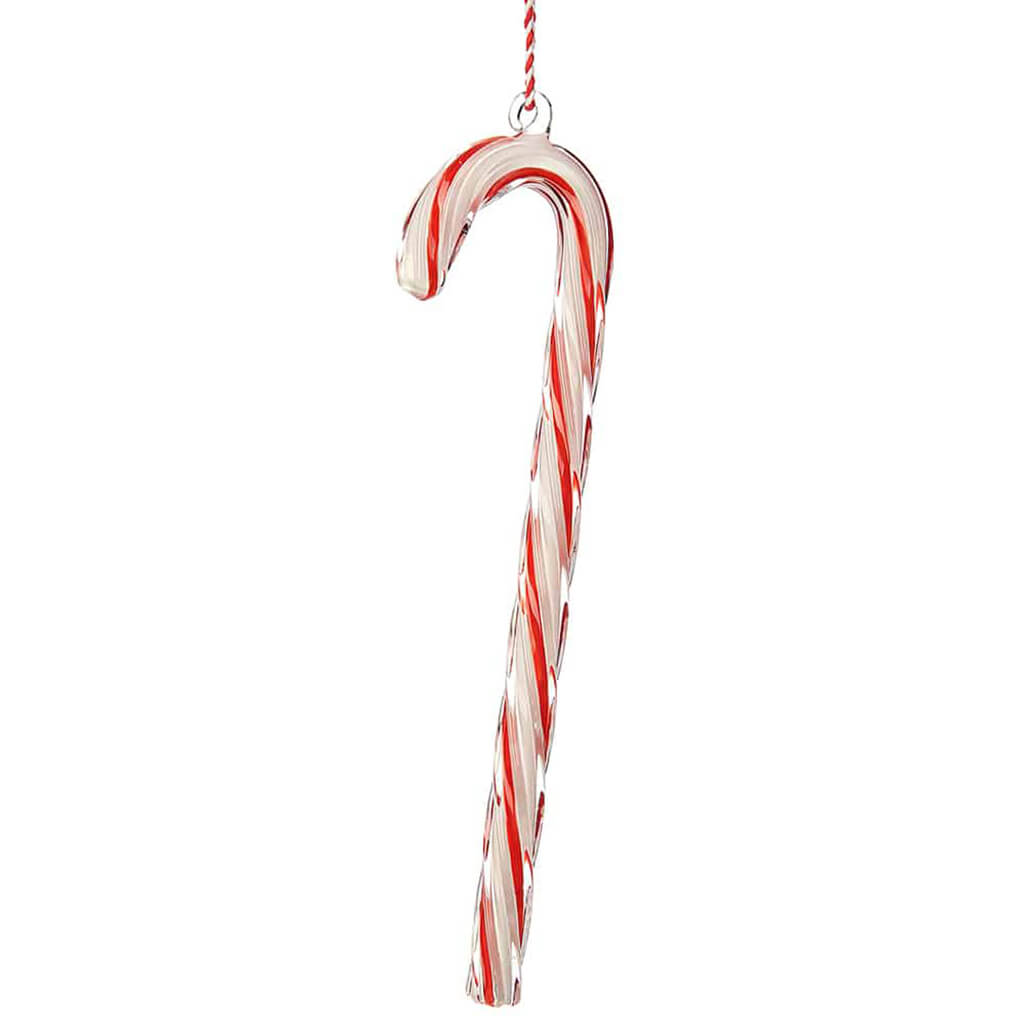 Glass Candy Cane Ornament Red White 9.6in H x 1in W x 2.3in L