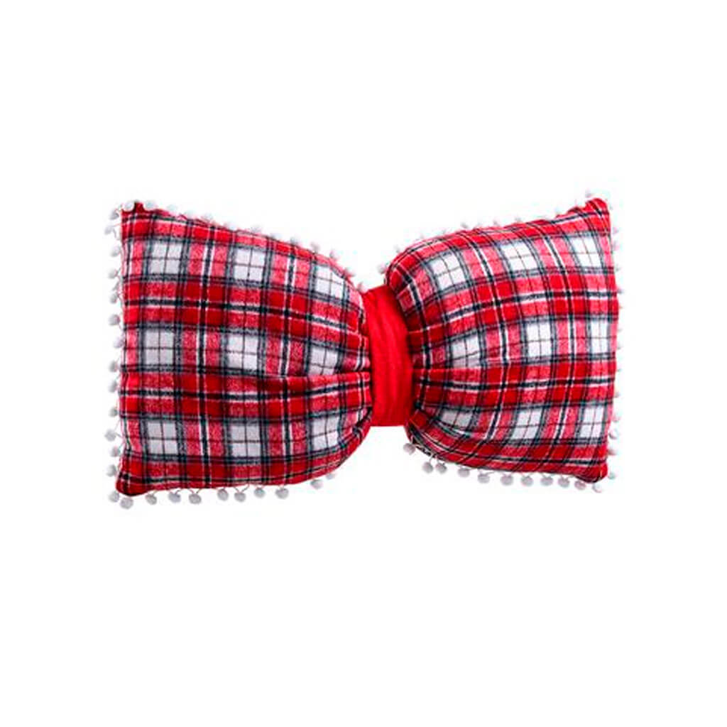 Plaid Bow Pillow 22in Red/White