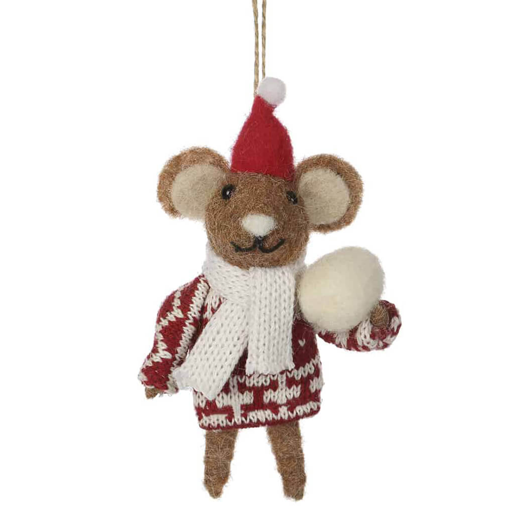 Mouse Ornament 3.25in Red White