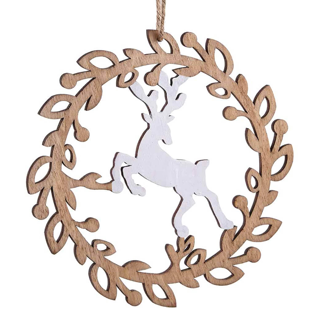 Reindeer Ornament White Brown 5.25in