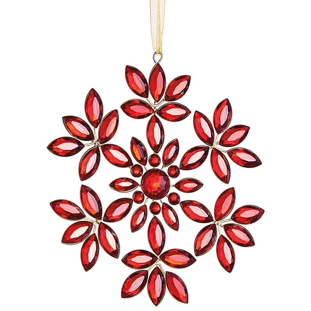 Rhinestone Snowflake Ornament Red 6.5in