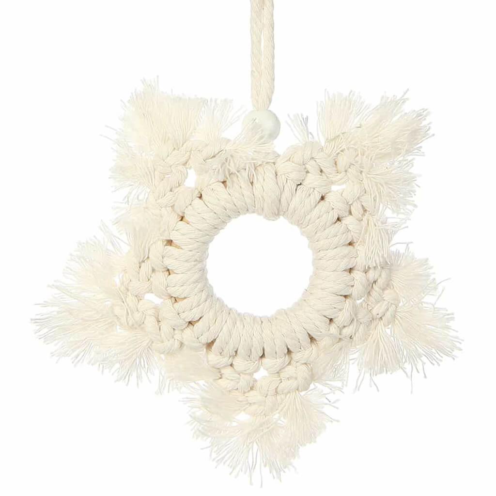 Macrame Star Ornament White 3.5in H x 1in W x 4.3in L