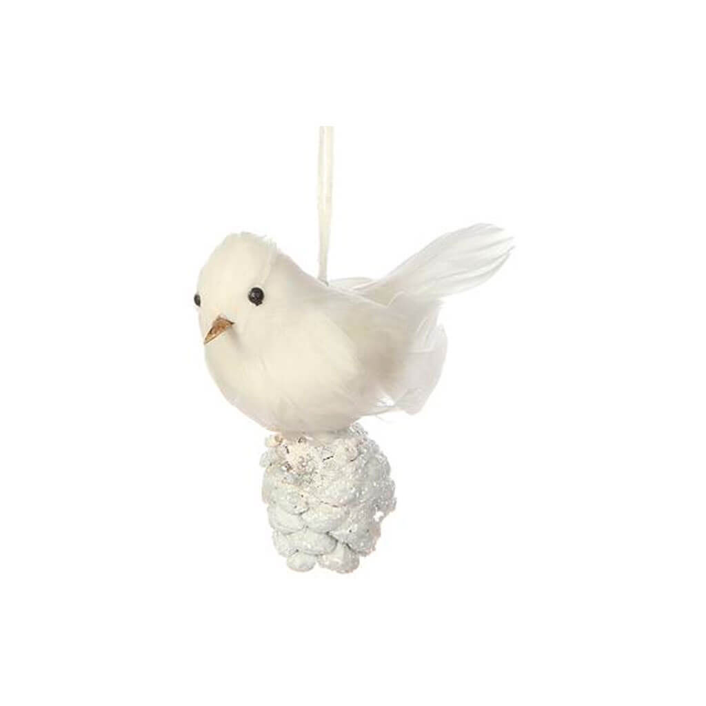 Pinecone Feather Bird Ornament 3.9in