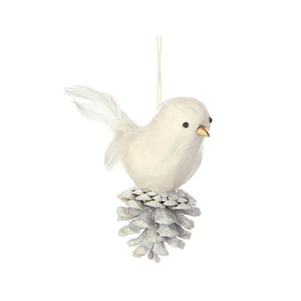 Pinecone Feather Bird Ornament 5.5in