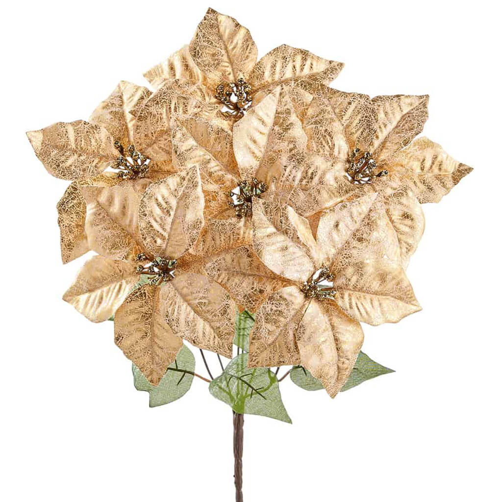 Metallic Poinsettia Bush Gold 18.5in