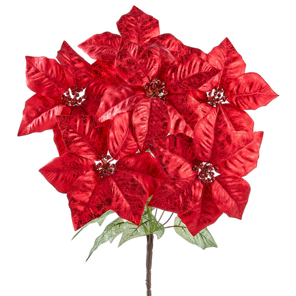 Metallic Poinsettia Bush Red 18.5in