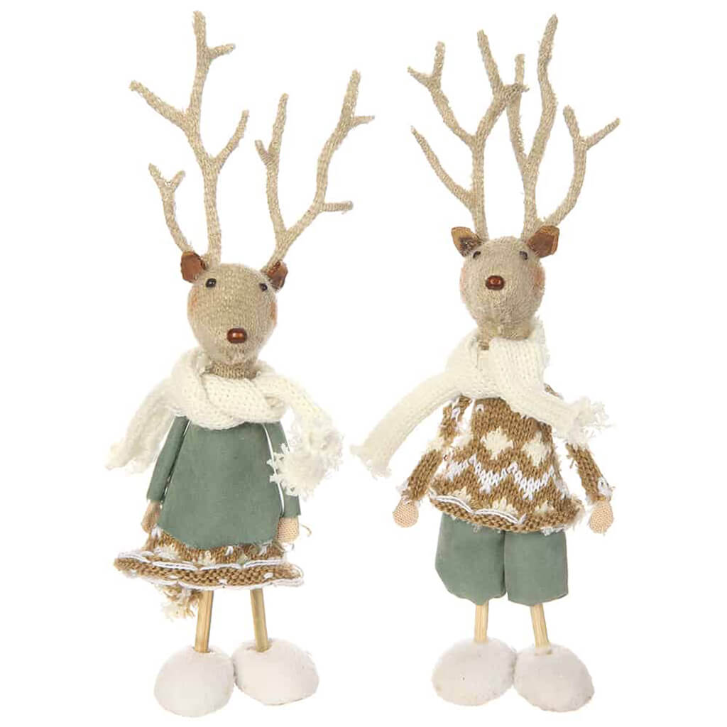 Mr. and Mrs. Reindeer 9in Set of 2 Brown Teal