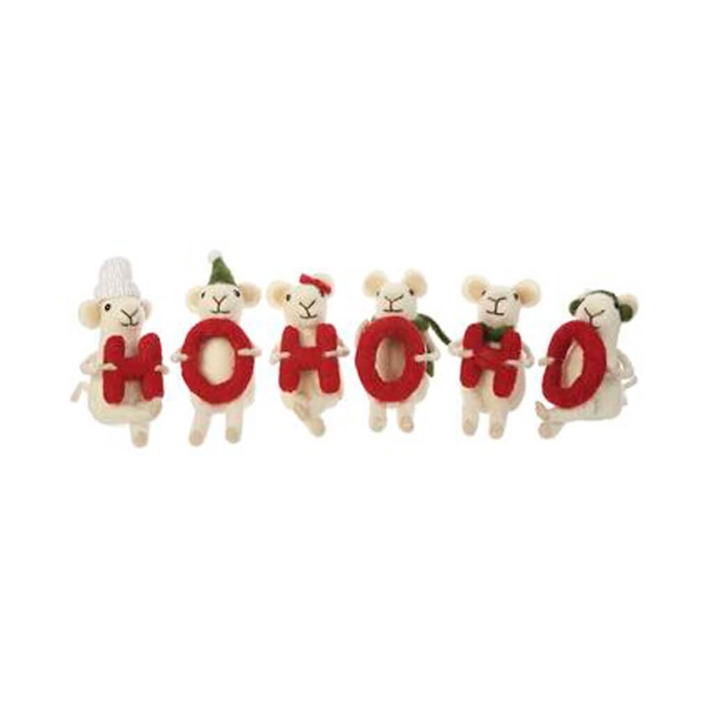 Ho Ho Ho Mouse Set of 6 3.5in Red White