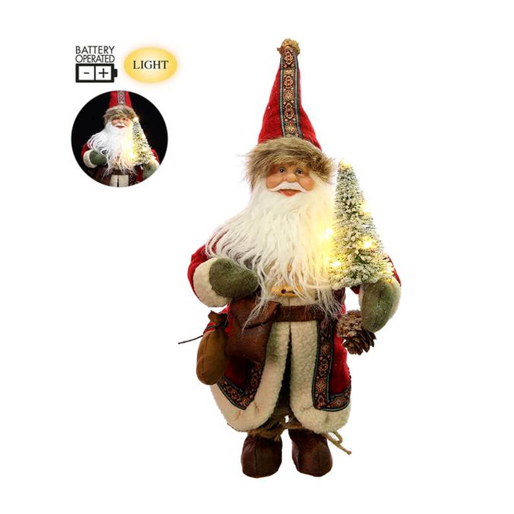 Battery Operated Santa with Tree with Light 12in Red/Green