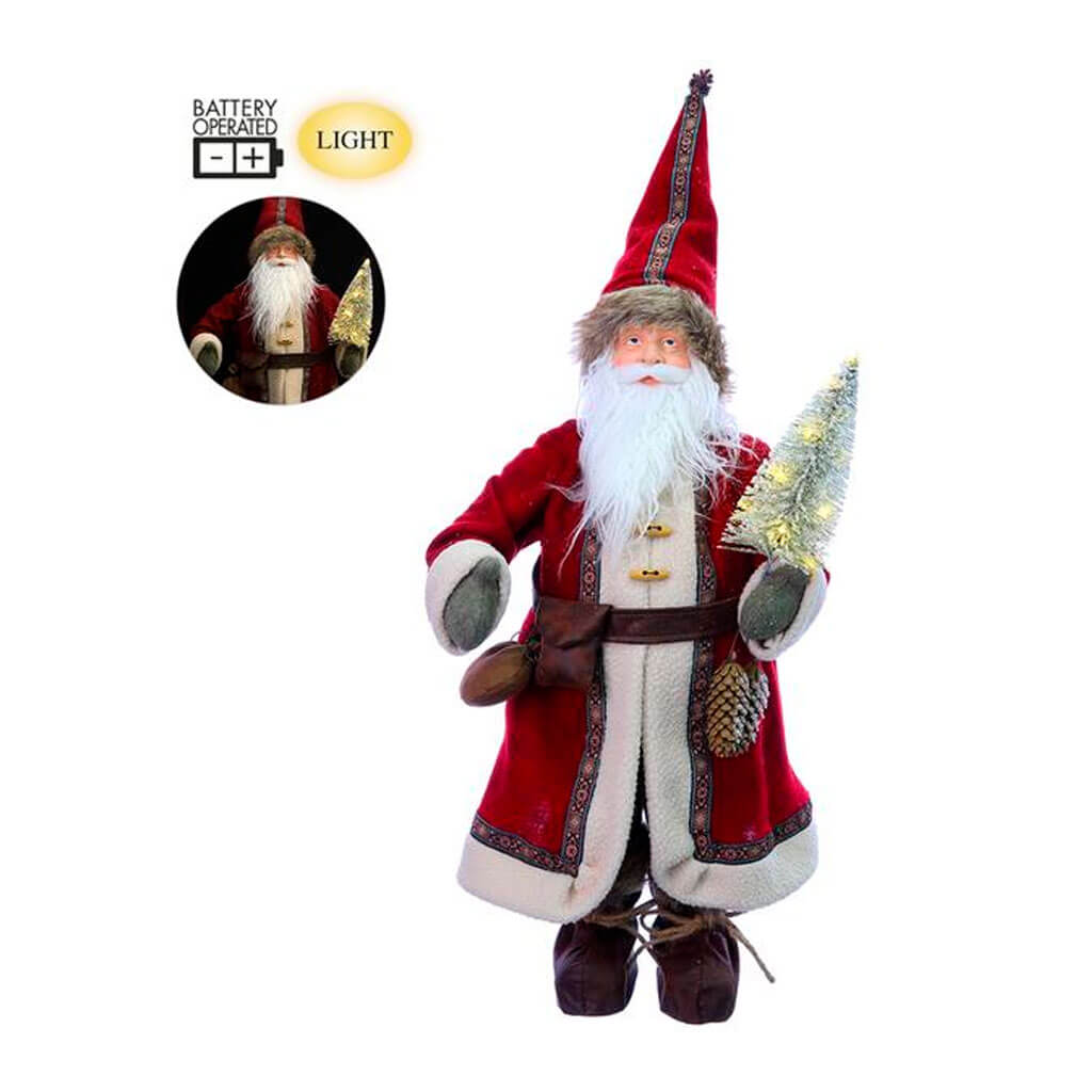 Battery Operated Santa with Tree with Light 24in Red/White