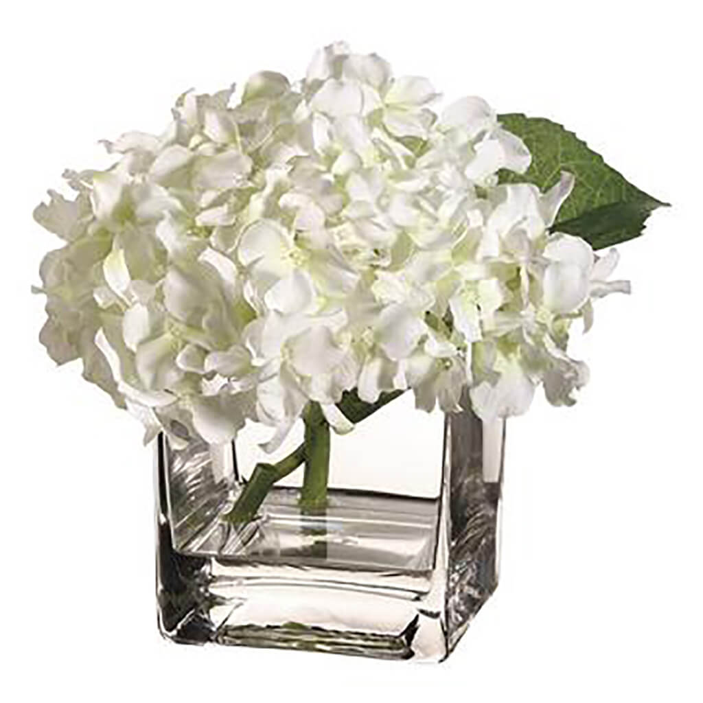 Hydrangea in Vase White, 7in H x 7in W x 7in L