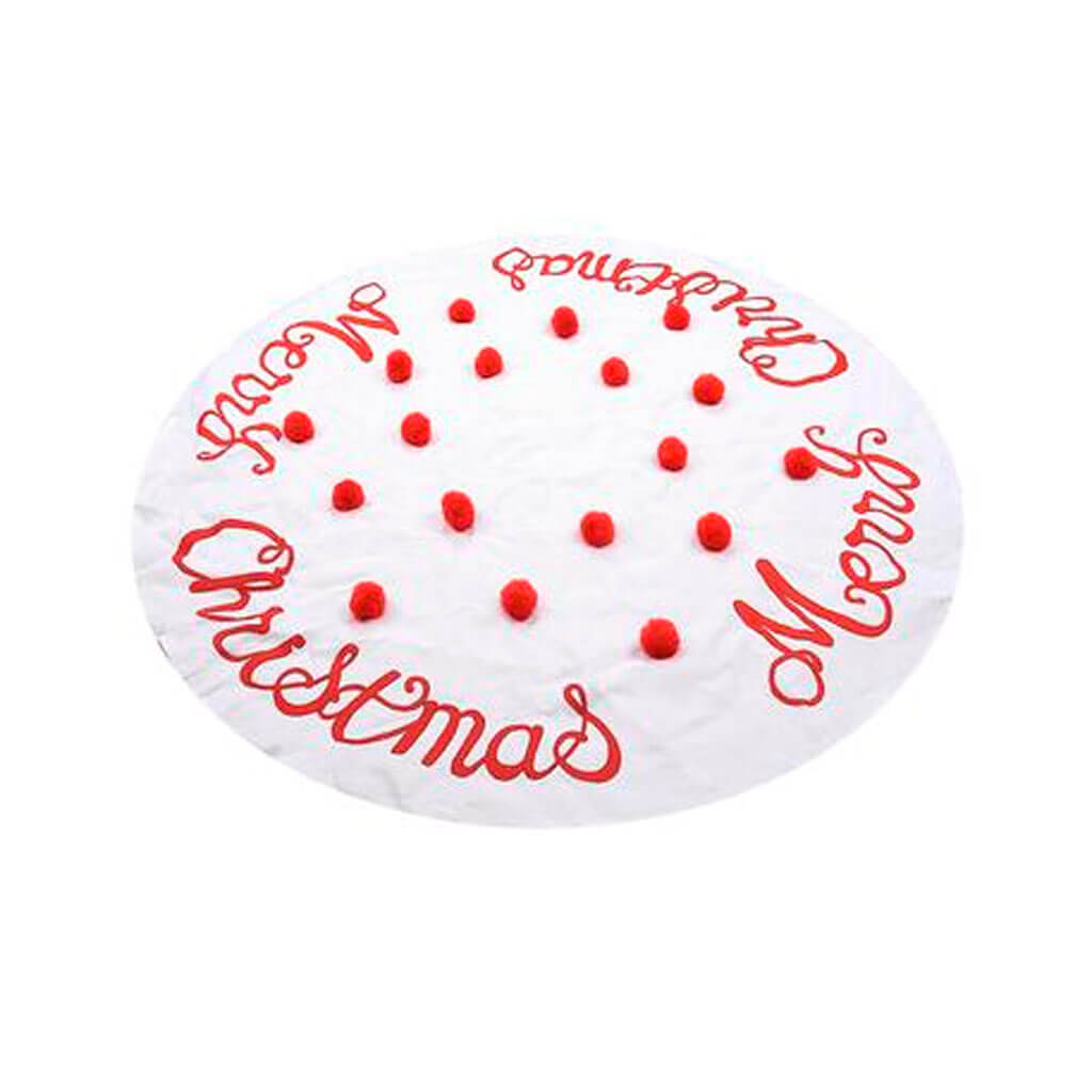 Merry Christmas Pompon Table Cloth Red White 58in