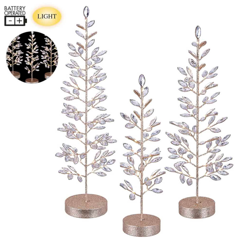 Glittered Rhinestone Tree Set of 3 Champagne, 17in-25in