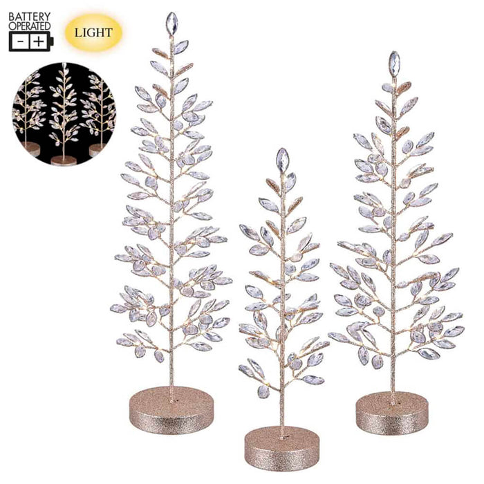 Glittered Rhinestone Tree Set of 3 Champagne, 17in-25in