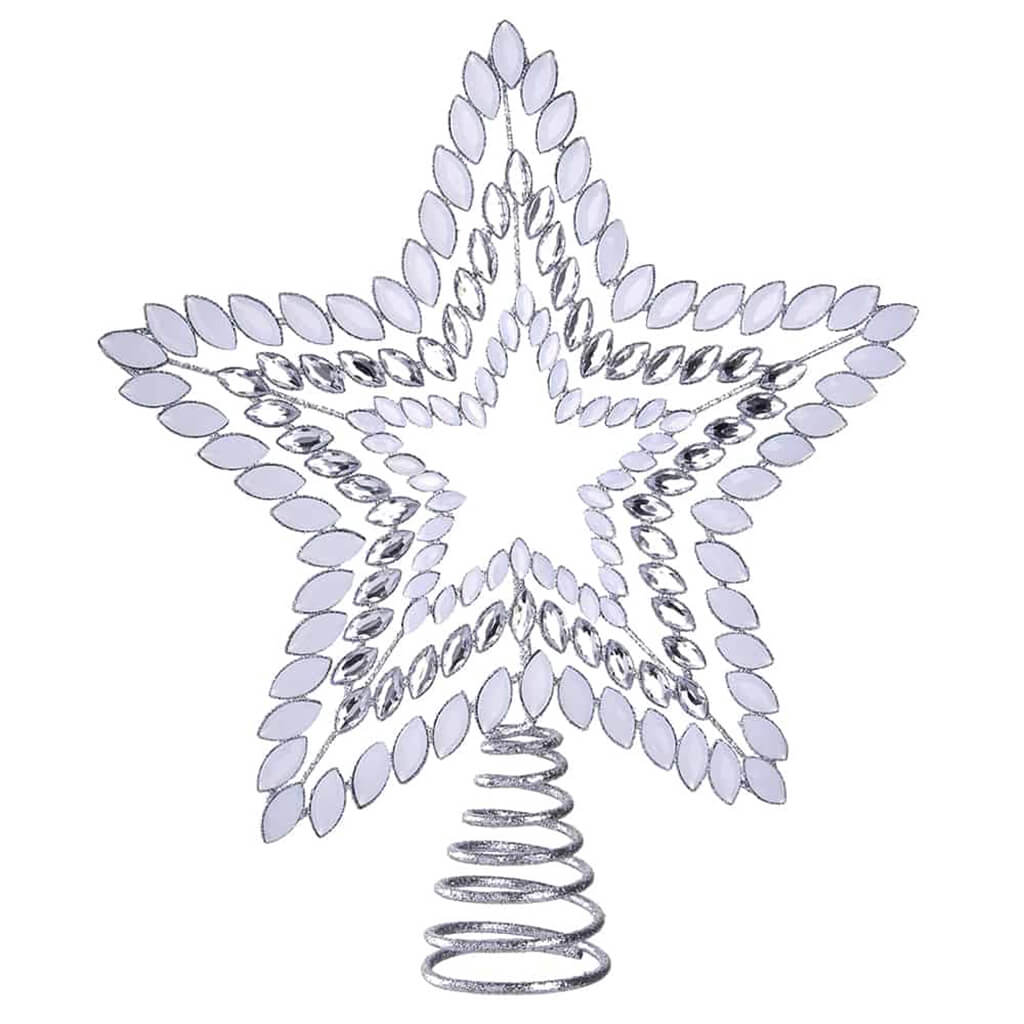 Rhinestone Star Tree Topper Clear White 14.25in