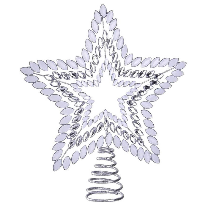Rhinestone Star Tree Topper Clear White 14.25in
