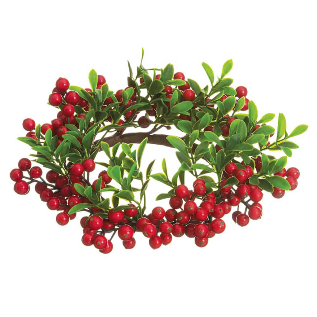 Berry/Boxwood Candle Ring Red, 8in