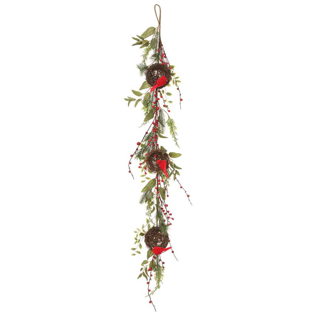 Cardinal/Berry/PineCone/Pine Garland Red Green 59in