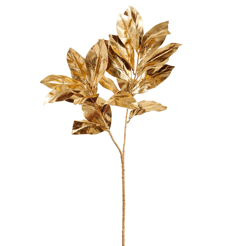 Metallic Magnolia Leaf Spray Gold, 37in