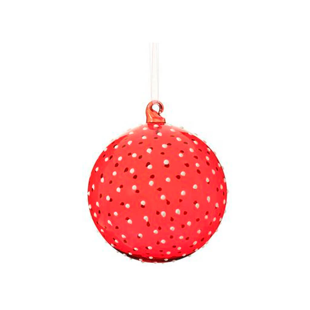 Glass Dots Ball Ornament Red/White 4.75in