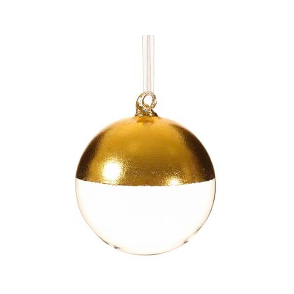 Glass Ball Ornament Clear Gold 4in