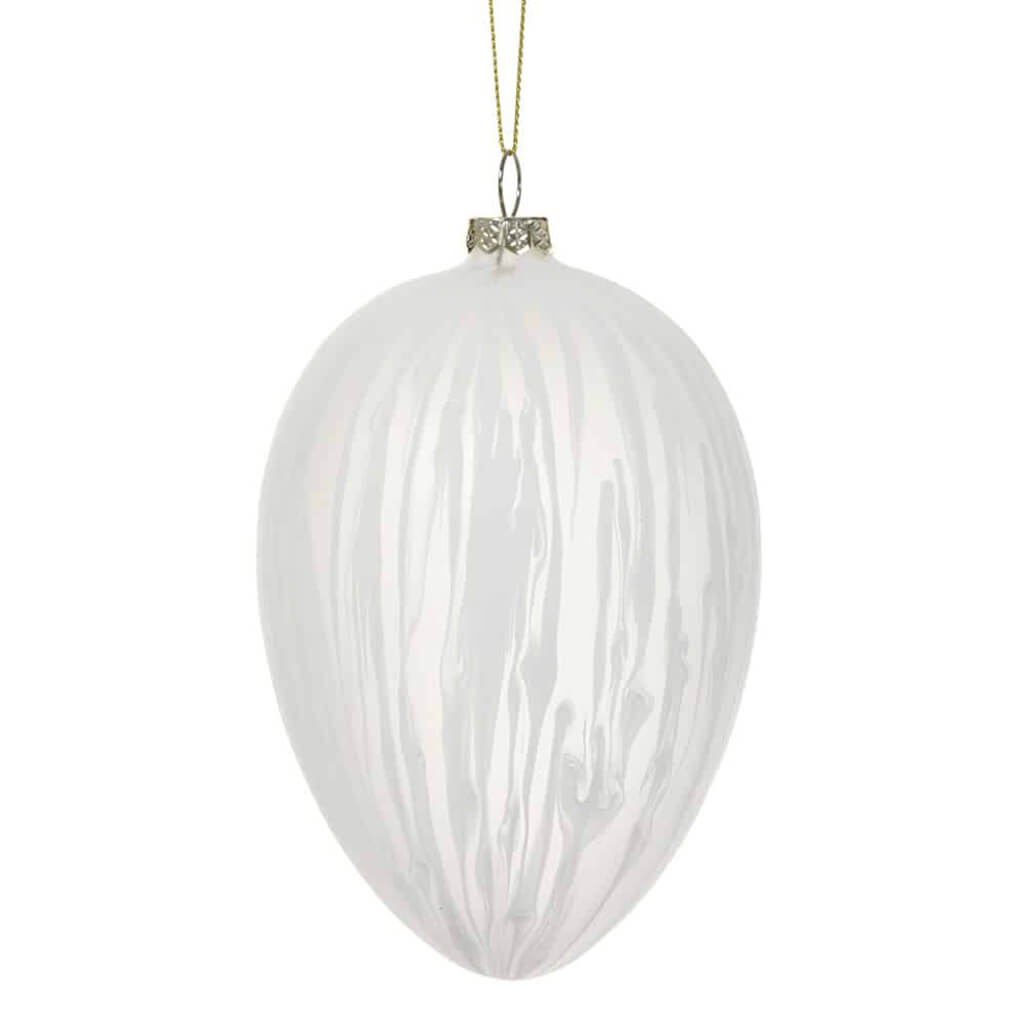 Glass Egg Ornament Frosted White 5.25in