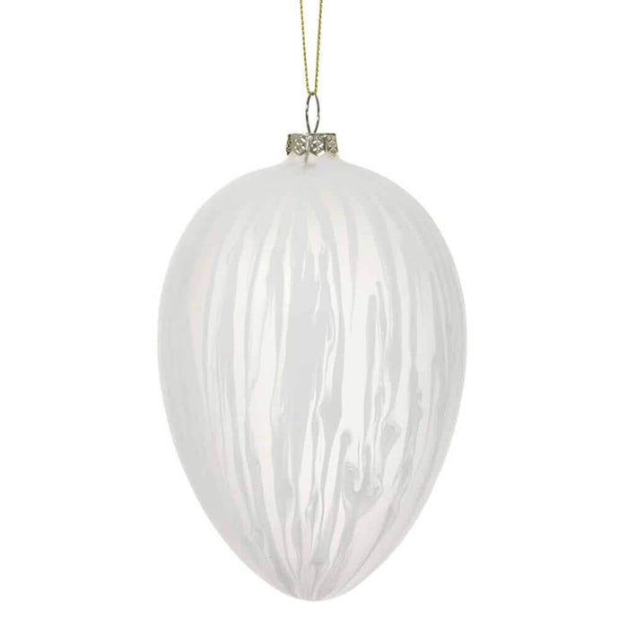 Glass Egg Ornament Frosted White 5.25in