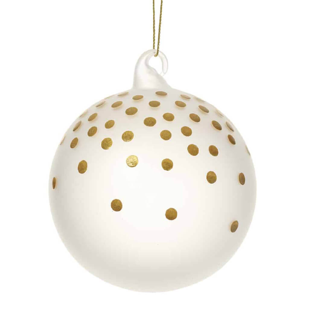 Glass Dots Ball Ornament Frosted Gold 4in