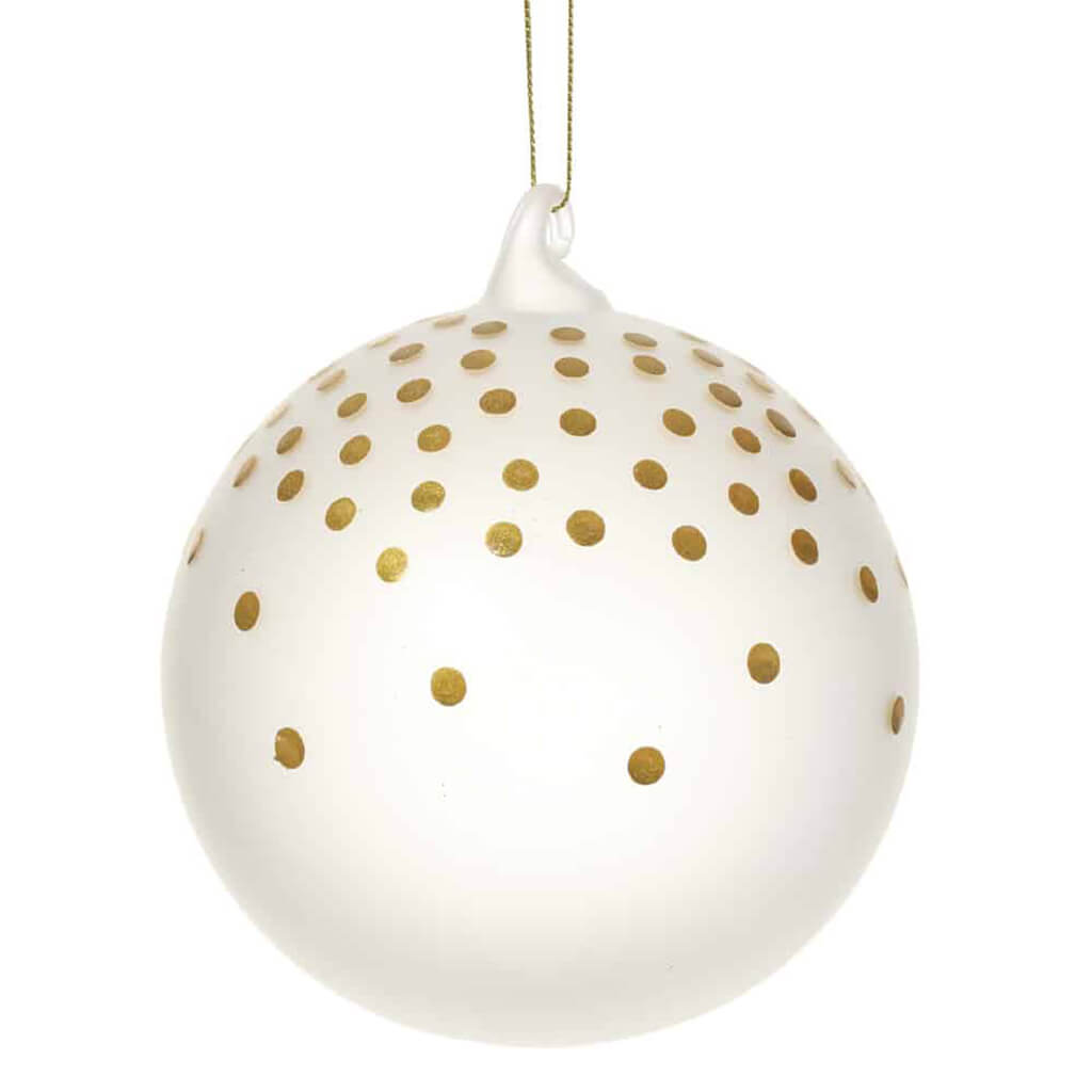 Glass Dots Ball Ornament Frosted Gold 4.75in