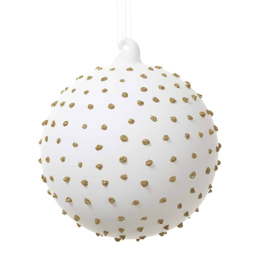 Glittered Glass Dots Ball Ornament White Gold 4.75in