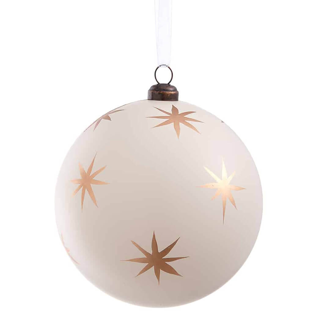 Plastic Star Ball Ornament Cream Gold 4in