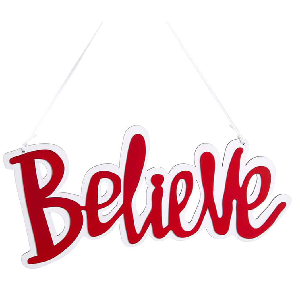 Believe Ornament Red White 5.25in