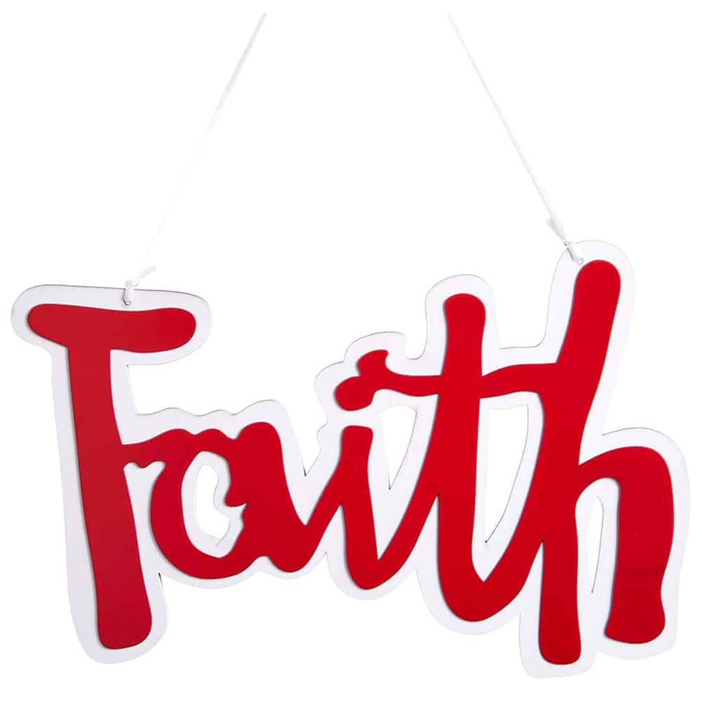 Faith Ornament Red White 7.5in