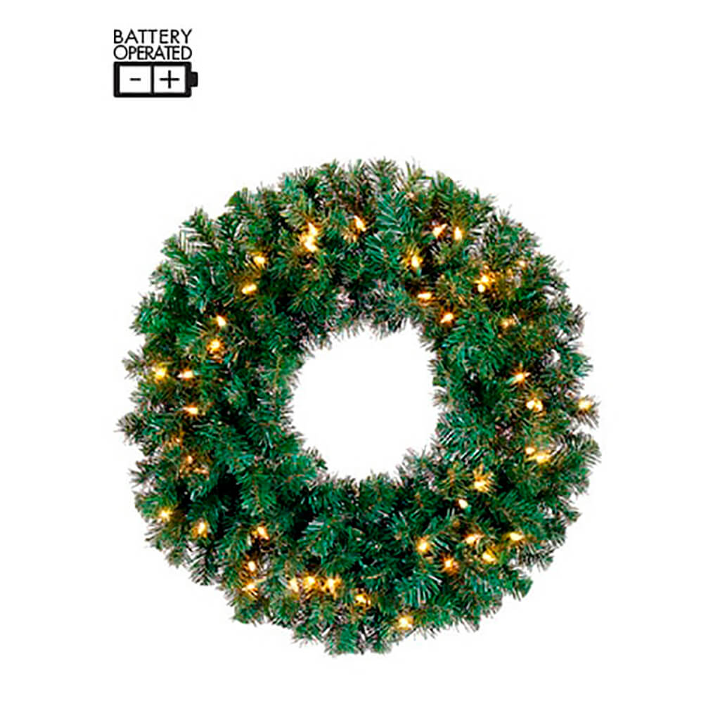 Deluxe Windsor Pine Wreath 24in with 50 LED Lights Battery Operated Green