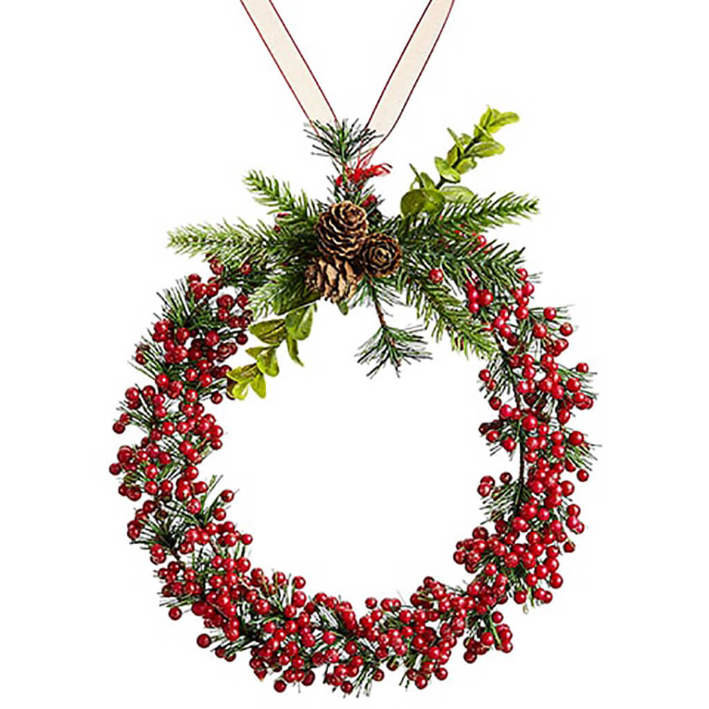 Glittered Berry/Mini Pine Cone Wreath Ornament Red Green