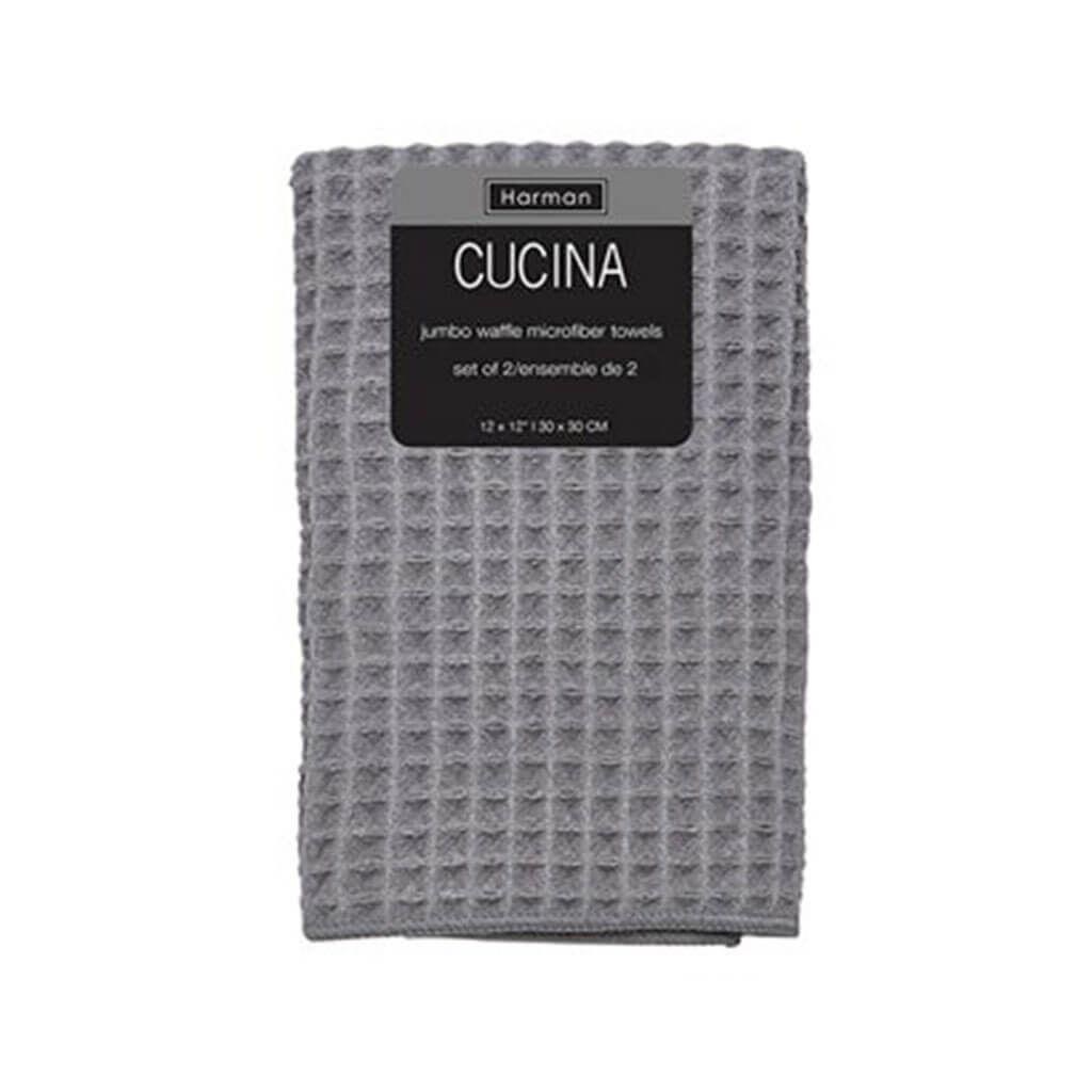 Cucina Jumbo Waffle Kitchen Towel Set of 2 Grey