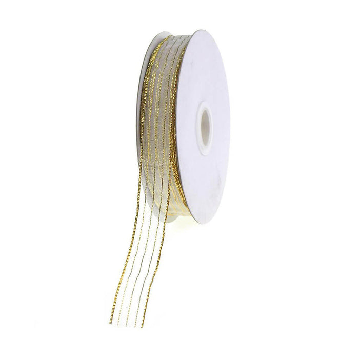 Striped Chiffon #3 5/8in White/Gold