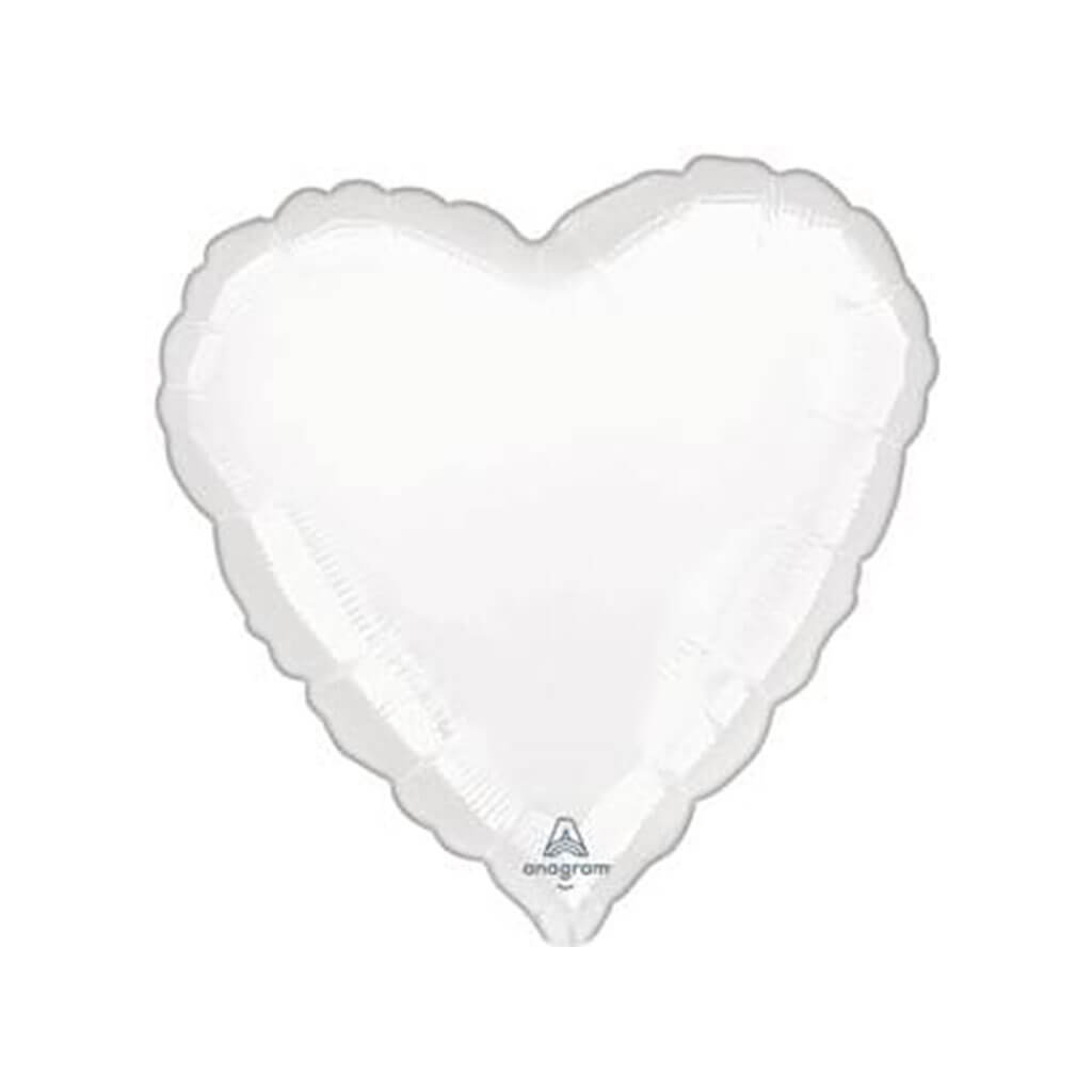 Metallic White Heart Foil Balloon, 28in