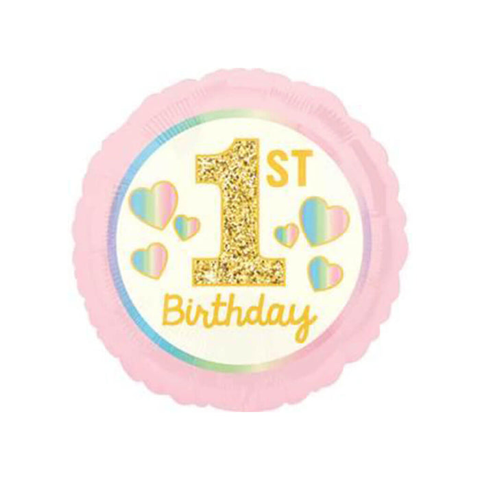 Girl 1st Birthday Pink & Gold Foil Balloon, 18in