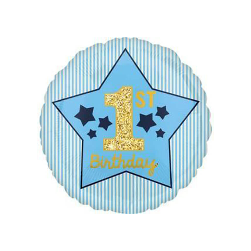 Boy 1st Birthday Blue &amp; Gold Foil Balloon, 18in